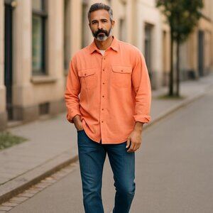 Panhandle Slim Western Shirt Men's XXLT Orange Pearl Snap Long Sleeve